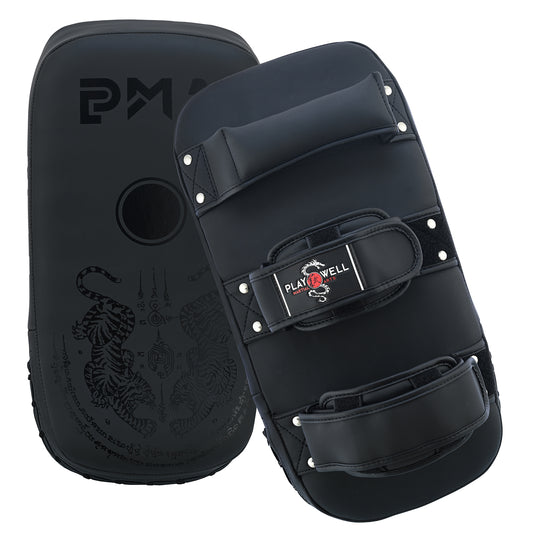 Playwell Matte "Twin Tiger" Curved Thai Pad - Black - Singles