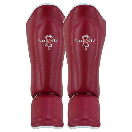 Playwell "Maroon Series" Leather Muay Thai Shin Instep Guards  -