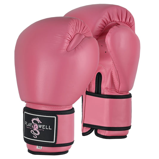 Boxing Glove Proffessional Leather : Pink - With Free Wraps