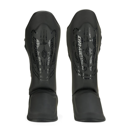 Childrens Muay Thai Twin Tiger Shin Instep Guards - Black