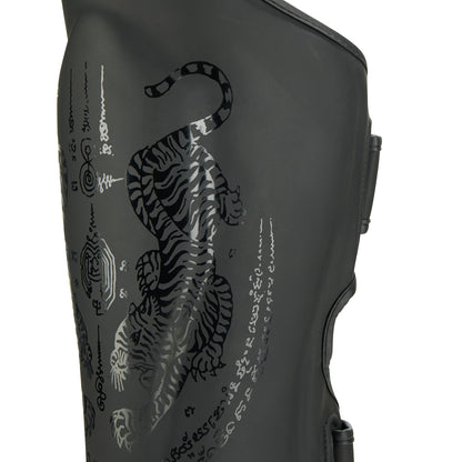 Childrens Muay Thai Twin Tiger Shin Instep Guards - Black