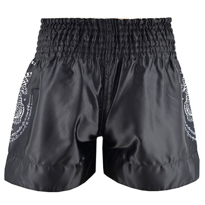 Twin Tiger Satin Muay Thai Competition Fight Shorts - Black/Whit