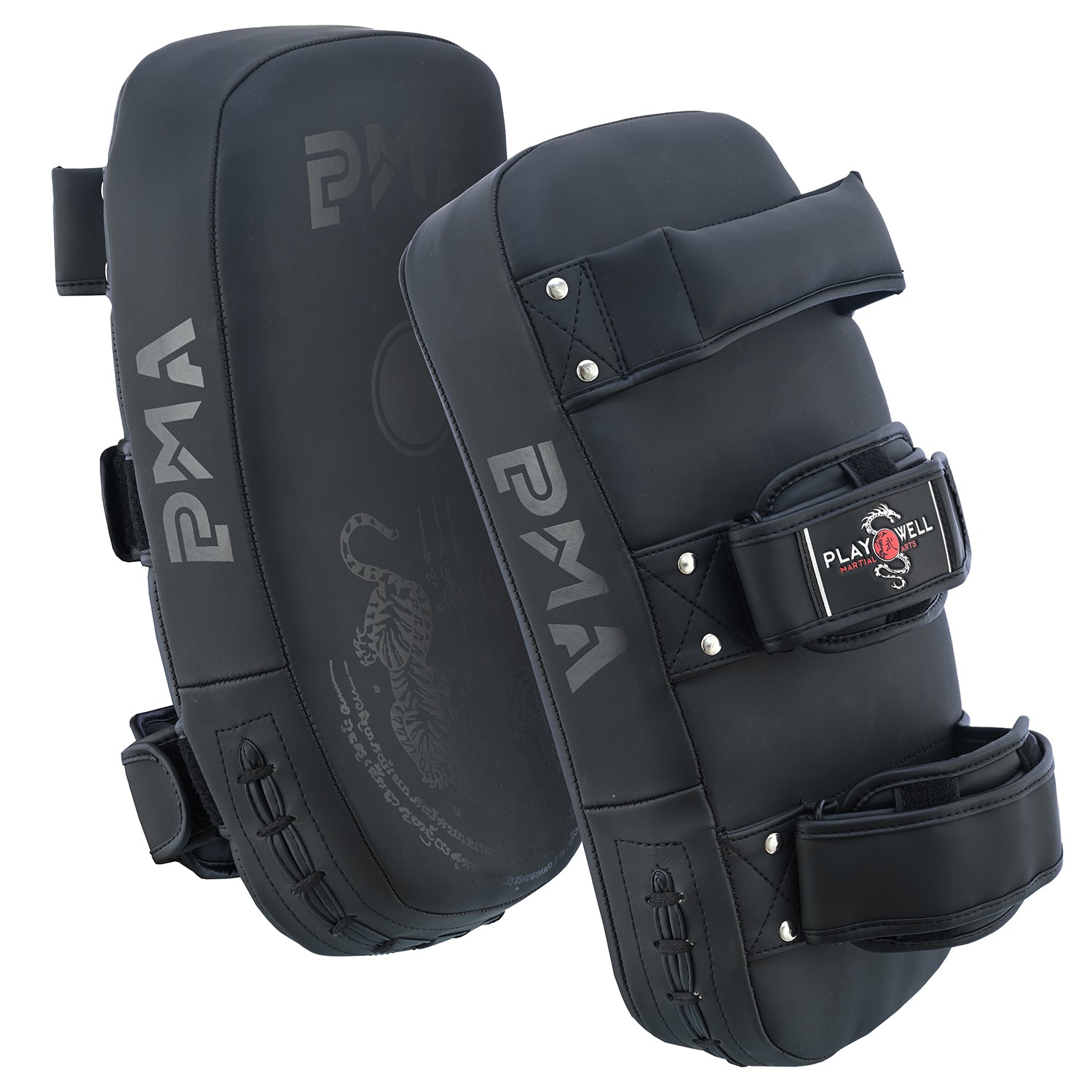 Playwell Matte "Twin Tiger" Curved Thai Pad - Black - Singles
