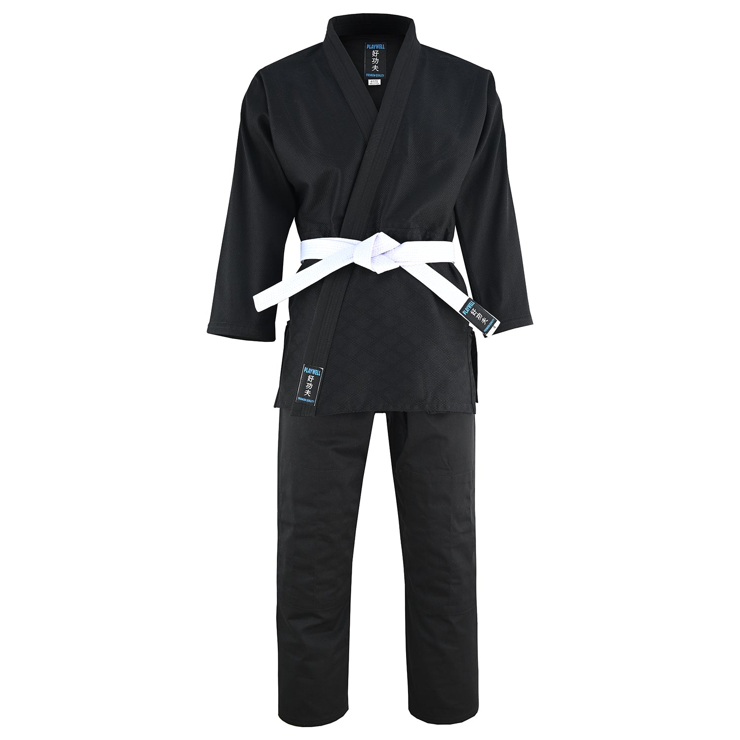 Playwell Adults Basic Plain Ju Jitsu Suit - Black 450g
