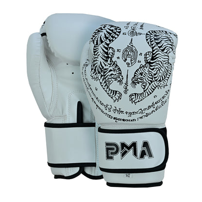 Playwell Matte White "Twin Tiger" Boxing Gloves